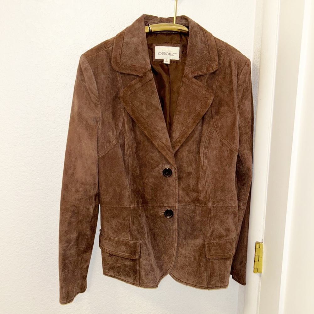 VTG Y2K 💯 Suede Chocolate Brown Button Up Jacket Notch Collar Lined SZ: X-Large